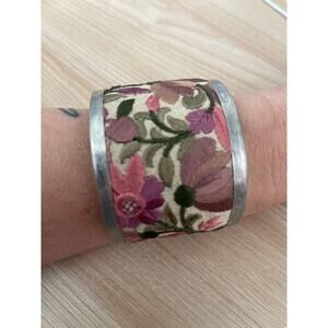Light Pink Flower Embroidery Cuff Bracelet